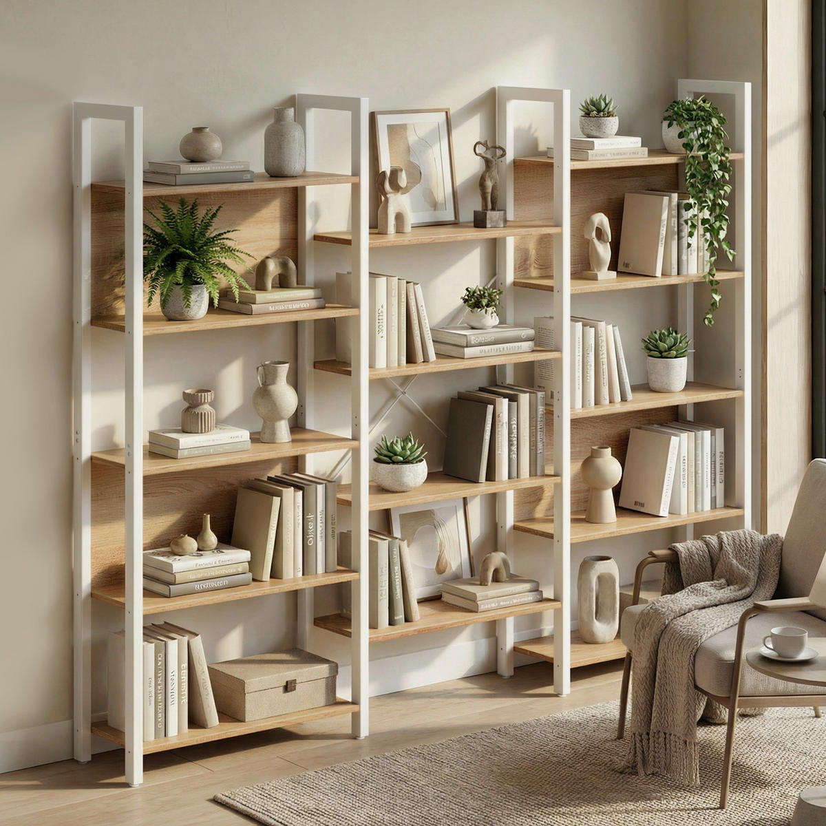 BÜCHERWAND Weiß, Eichefarben  - Eichefarben/Weiß, Trend, Holzwerkstoff/Metall (158/166/24cm) - Boxxx