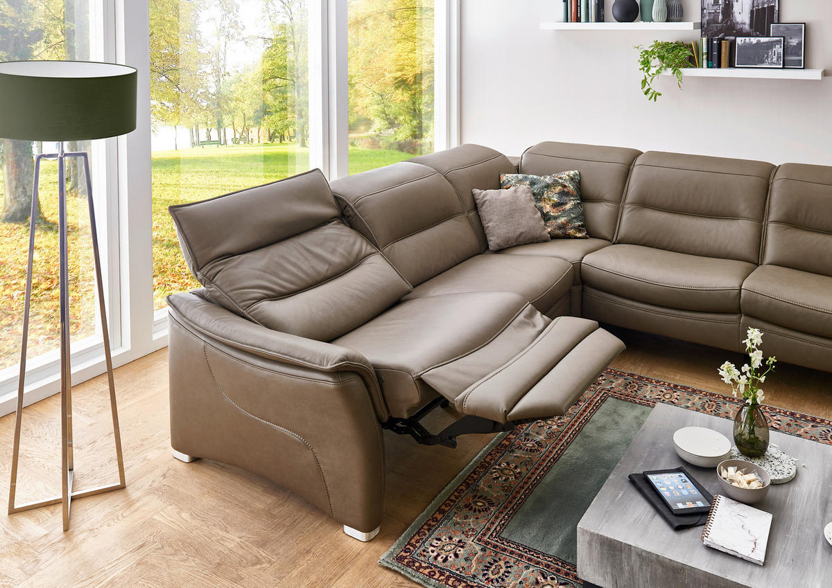 ECKSOFA in Echtleder Dunkelbraun  - Dunkelbraun/Alufarben, Design, Leder/Metall (277/277cm) - Valdera