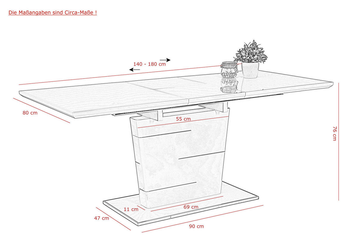 TISCHGRUPPE Anthrazit, Grau  - Anthrazit/Grau, MODERN, Textil/Metall (120 - 160/76/80cm) - MID.YOU