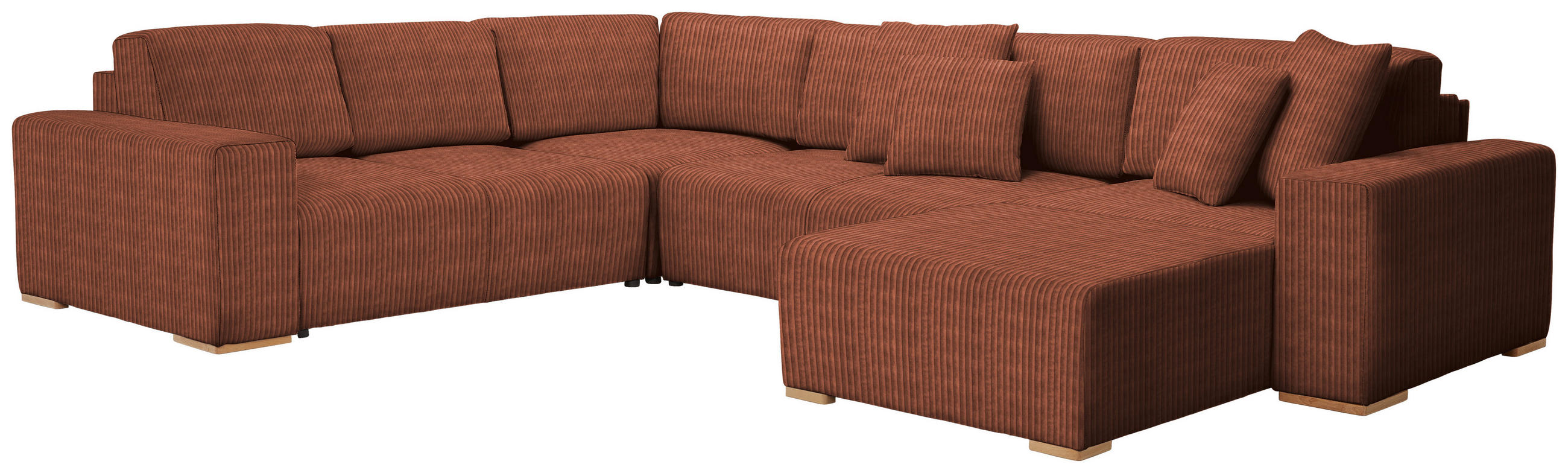 WOHNLANDSCHAFT Kupferfarben Cord  - Buchefarben/Schwarz, KONVENTIONELL, Holz/Kunststoff (283/371/208cm) - Livetastic