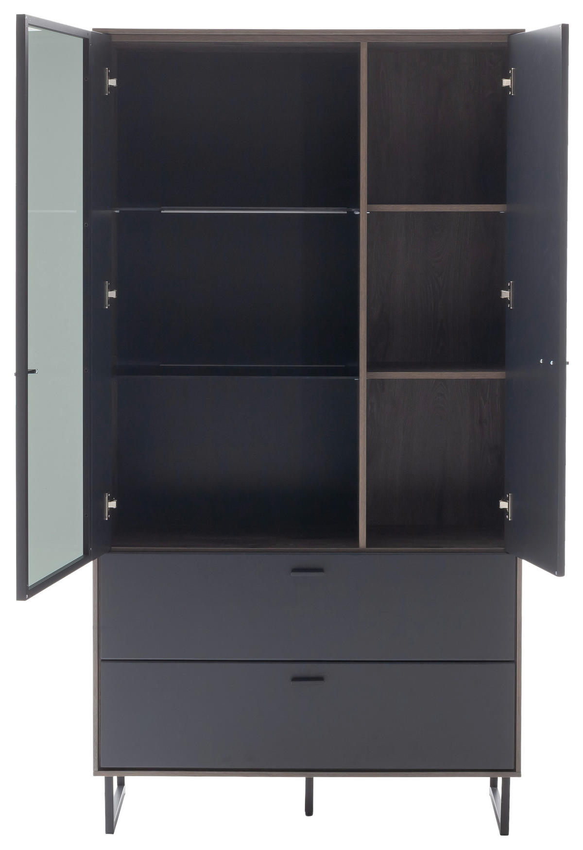 VITRINE in furniert Eiche Schwarz, Eichefarben  - Eichefarben/Anthrazit, Design, Glas/Holz (98/185/37cm) - MID.YOU