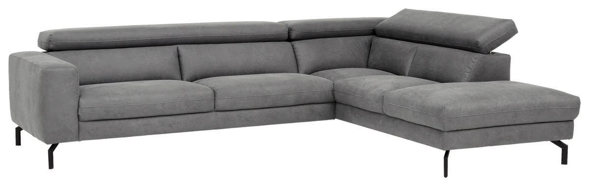 ECKSOFA CALIFORNIA Grau Mikrofaser  - Schwarz/Grau, MODERN, Textil/Metall (305/233cm) - Trendmanufaktur