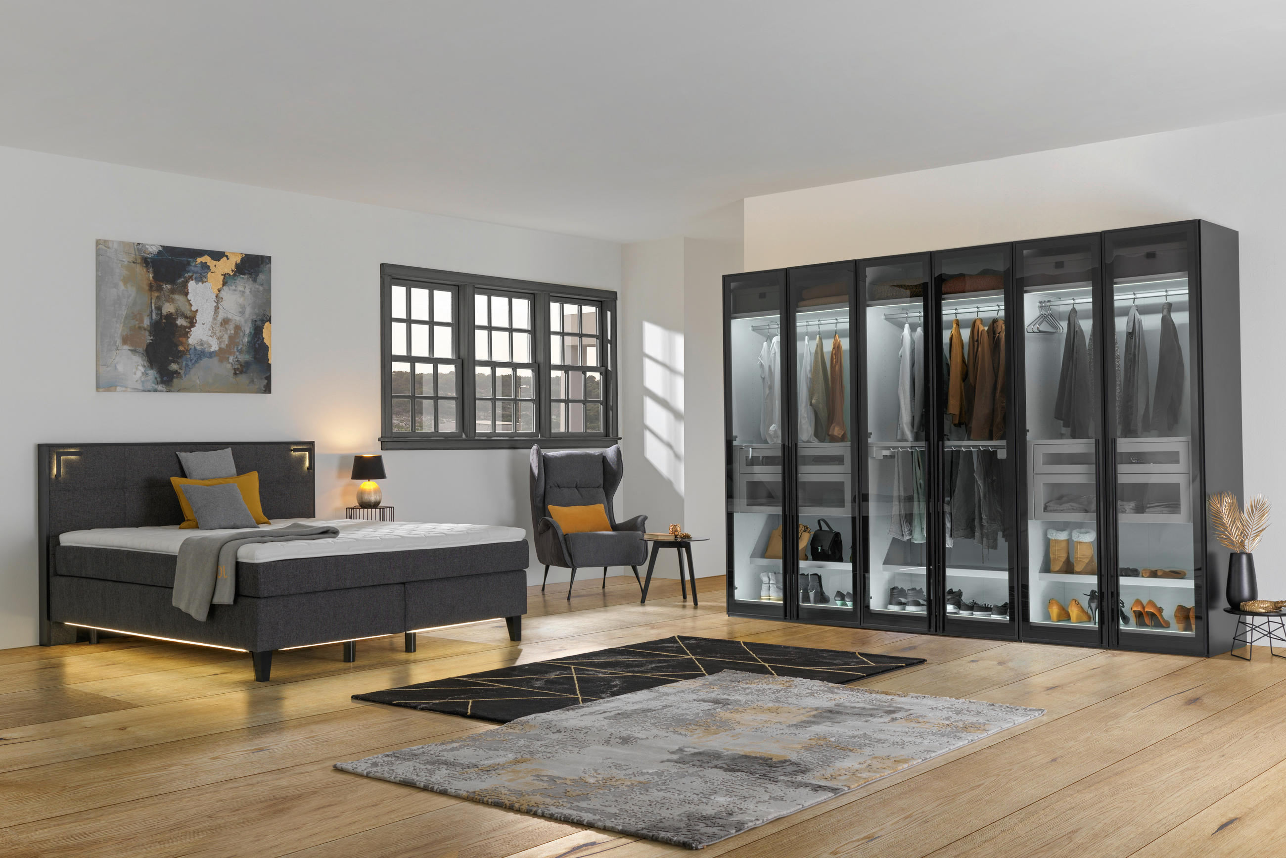 DREHTÜRENSCHRANK in Schwarz  - Silberfarben/Schwarz, Design, Glas/Holzwerkstoff (303/220/59cm) - Jutzler