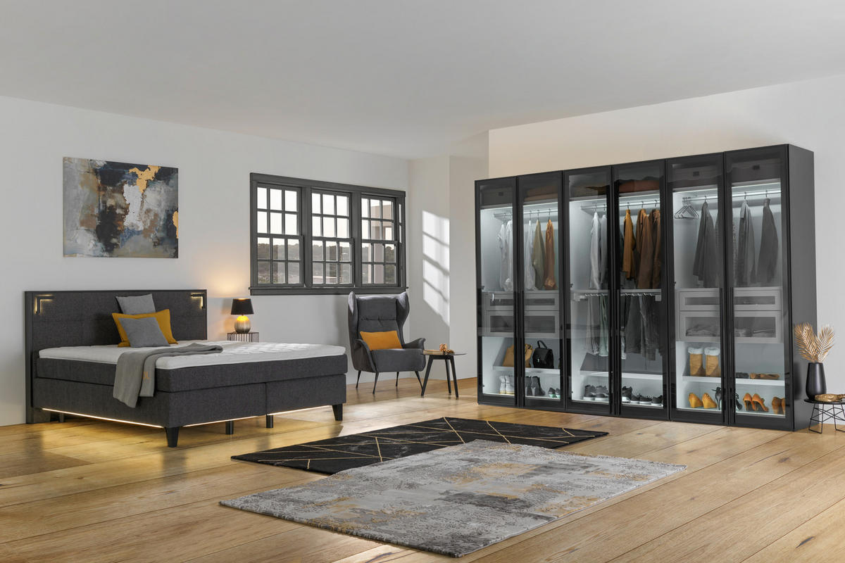 DREHTÜRENSCHRANK  in Schwarz  - Silberfarben/Schwarz, Design, Glas/Holzwerkstoff (303/220/59cm) - Jutzler