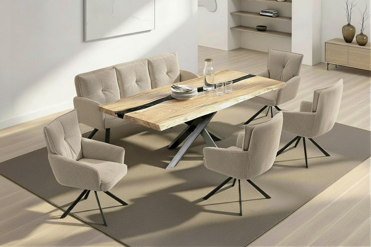 ESSTISCH 220/100/76 cm Echtholz  Holz rechteckig Akaziefarben, Schwarz  - Schwarz/Akaziefarben, LIFESTYLE, Holz (220/100/76cm) - Landscape