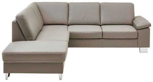 ECKSOFA Hellgrau Echtleder  - Beige/Hellgrau, Design, Leder/Metall (235/248cm) - Beldomo Premium