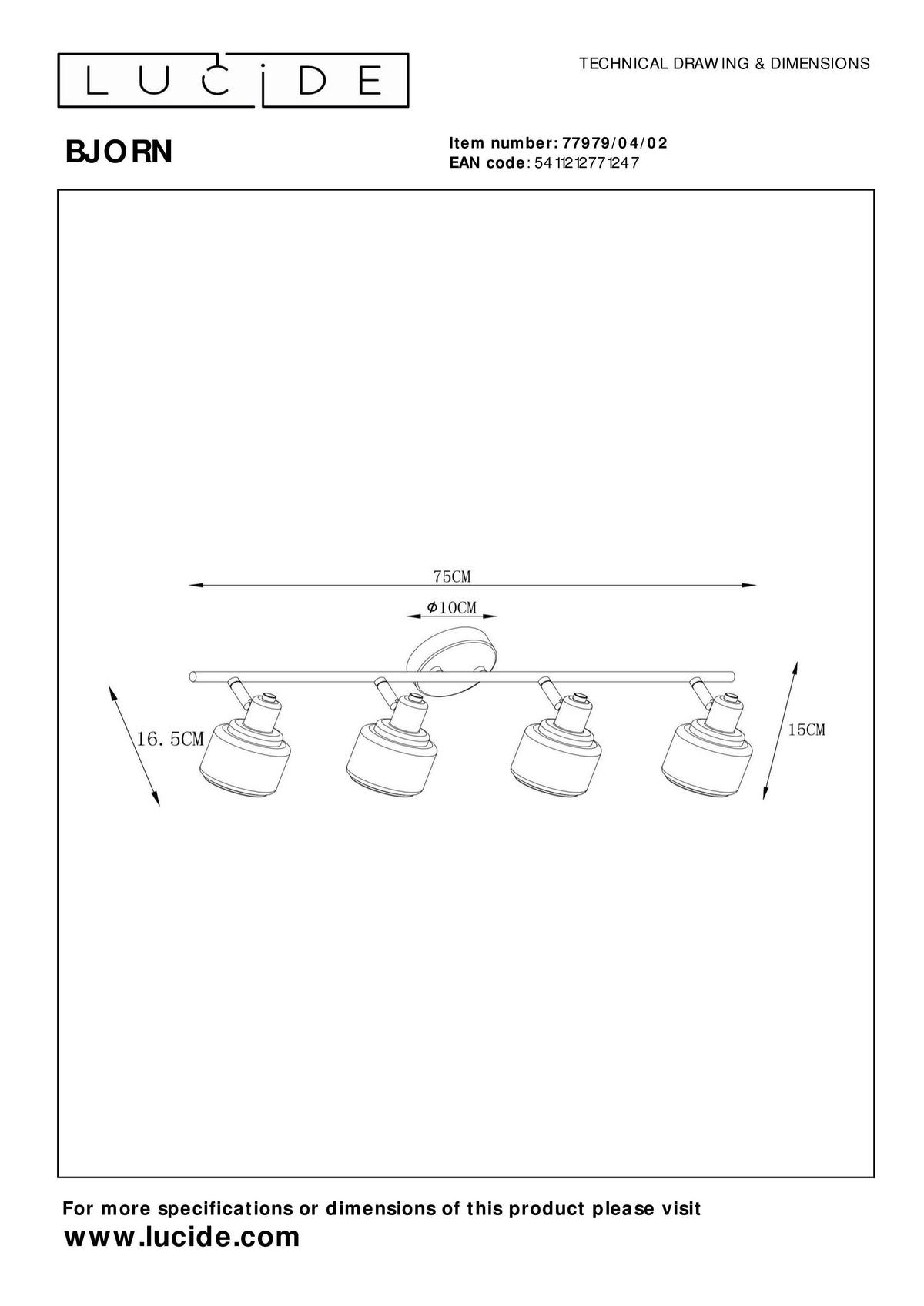 STRAHLER BJORN  74 cm  - Design (74cm) - Lucide
