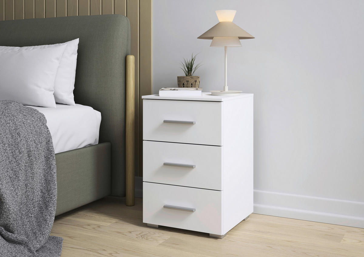 NACHTSCHRANK 40/61/42 cm  - Alufarben/Weiß, KONVENTIONELL, Holzwerkstoff/Kunststoff (40/61/42cm) - home24