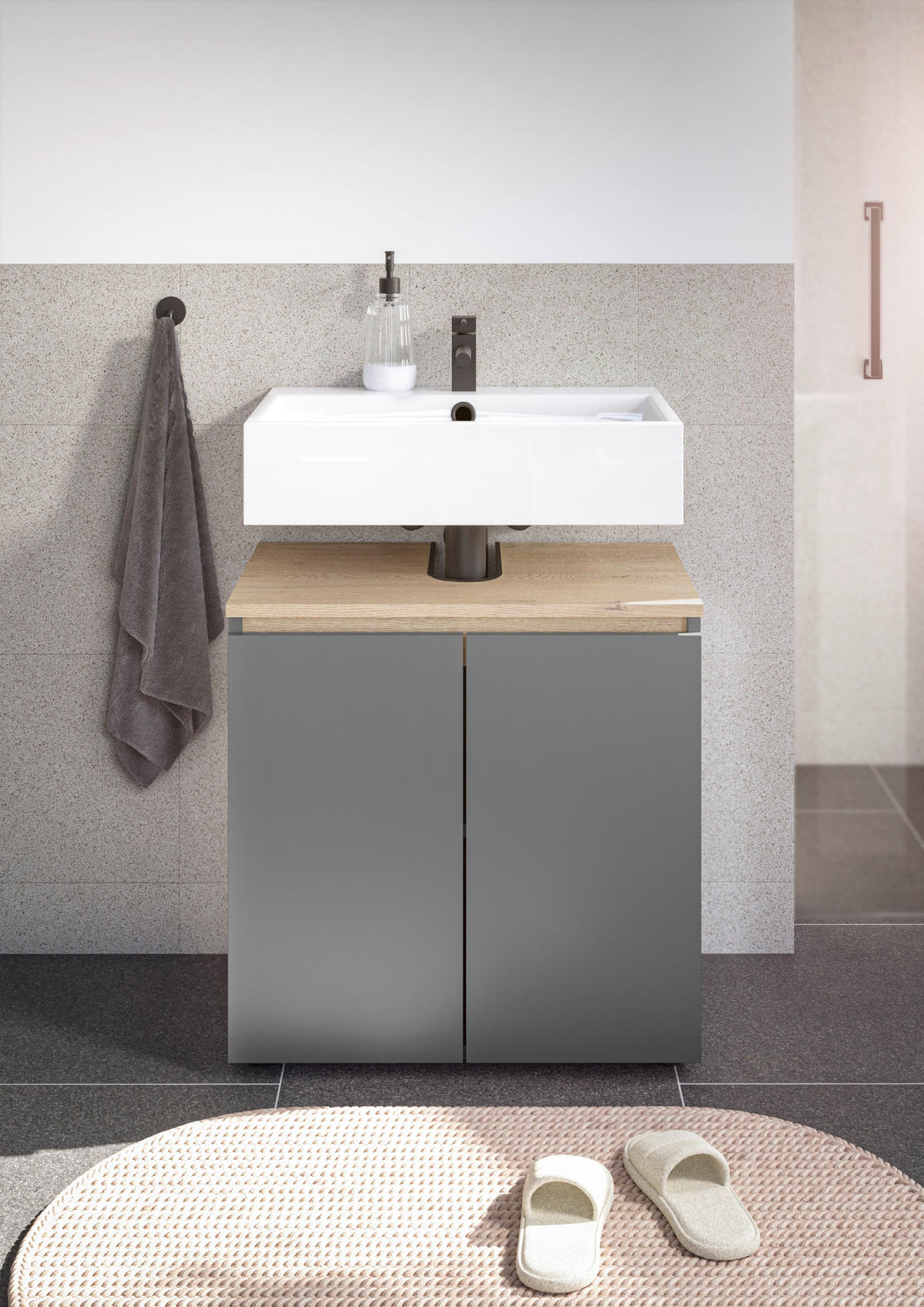 WASCHBECKENUNTERSCHRANK 60/60/38 cm  - Eichefarben/Anthrazit, Design, Holzwerkstoff/Kunststoff (60/60/38cm) - home24