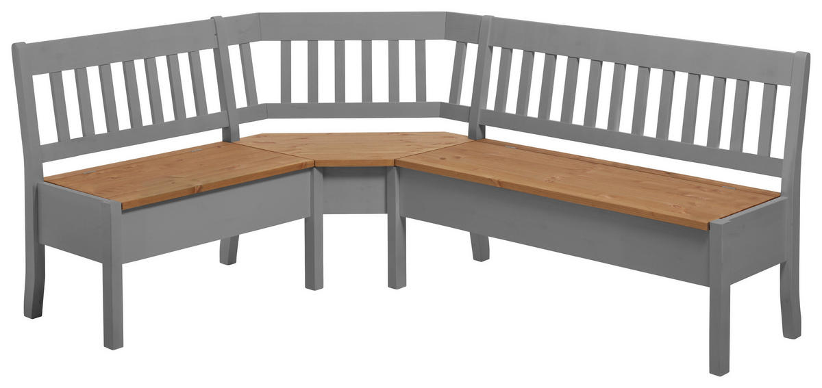 ECKBANK 147/170 cm Grau, Laugenfarbig Kiefer massiv   - Laugenfarbig/Grau, ROMANTIK / LANDHAUS, Holz (147/170cm) - Boxxx