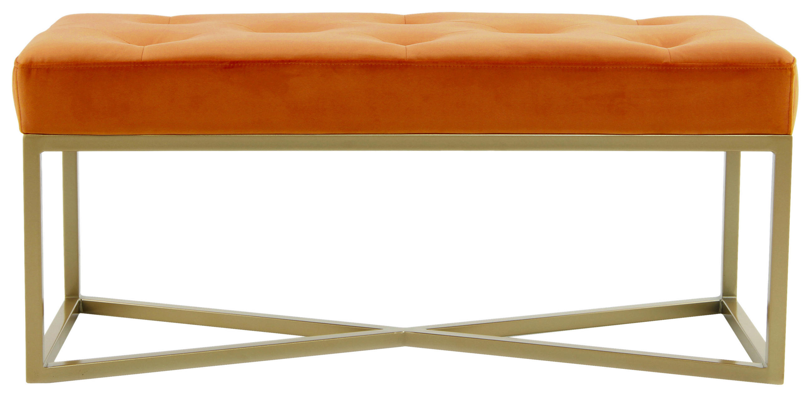 SITZBANK 40/40/90 cm Samt Orange, Goldfarben Sperrholz  - Goldfarben/Orange, Design, Textil/Metall (40/40/90cm) - Kayoom