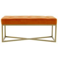 SITZBANK 40/40/90 cm Samt Orange, Goldfarben Sperrholz  - Goldfarben/Orange, Design, Textil/Metall (40/40/90cm) - Kayoom