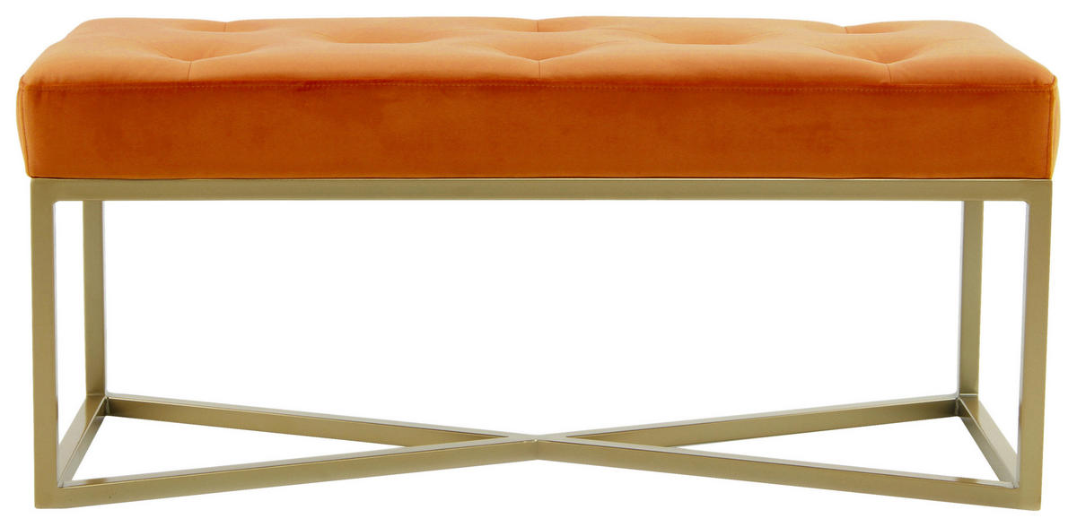SITZBANK 40/40/90 cm Samt Orange, Goldfarben Sperrholz  - Goldfarben/Orange, Design, Textil/Metall (40/40/90cm) - Kayoom