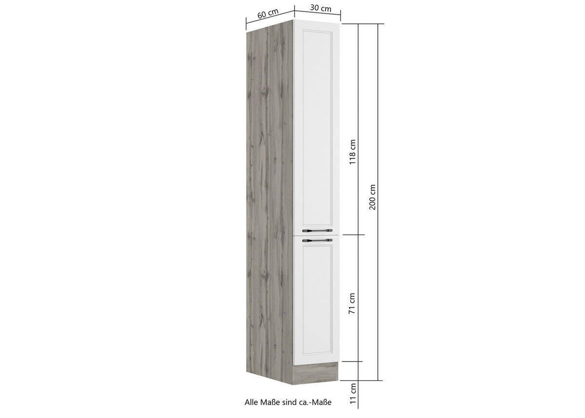 APOTHEKERSCHRANK 30/200/60 cm  in Weiß, Eiche Wotan  - Eiche Wotan/Schwarz, LIFESTYLE, Holzwerkstoff/Metall (30/200/60cm) - Held