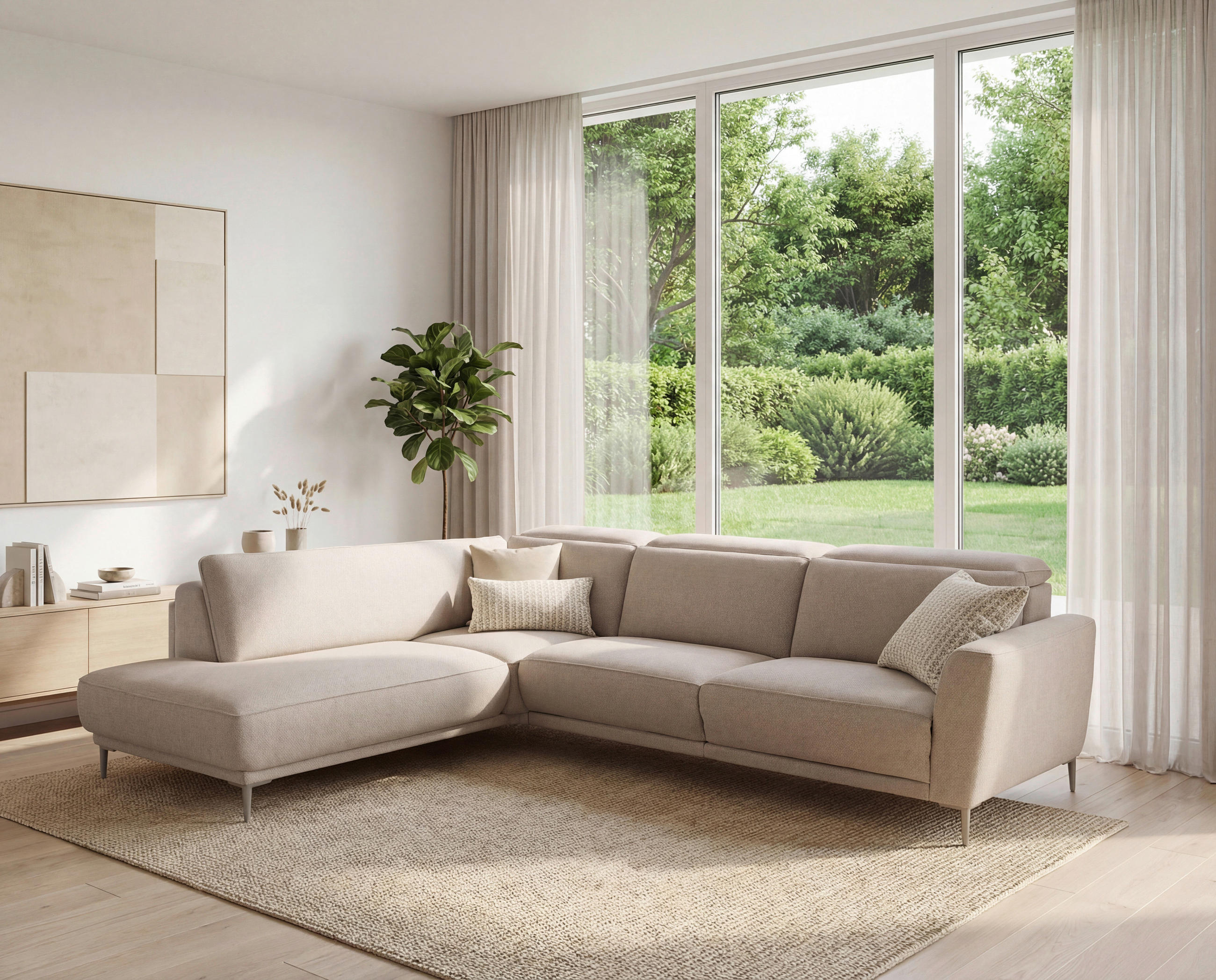ECKSOFA 230/280 cm  in Flachgewebe Beige Rücken echt  230/280 cm  - Beige, Design, Textil/Metall (230/280cm) - Johann Jakob