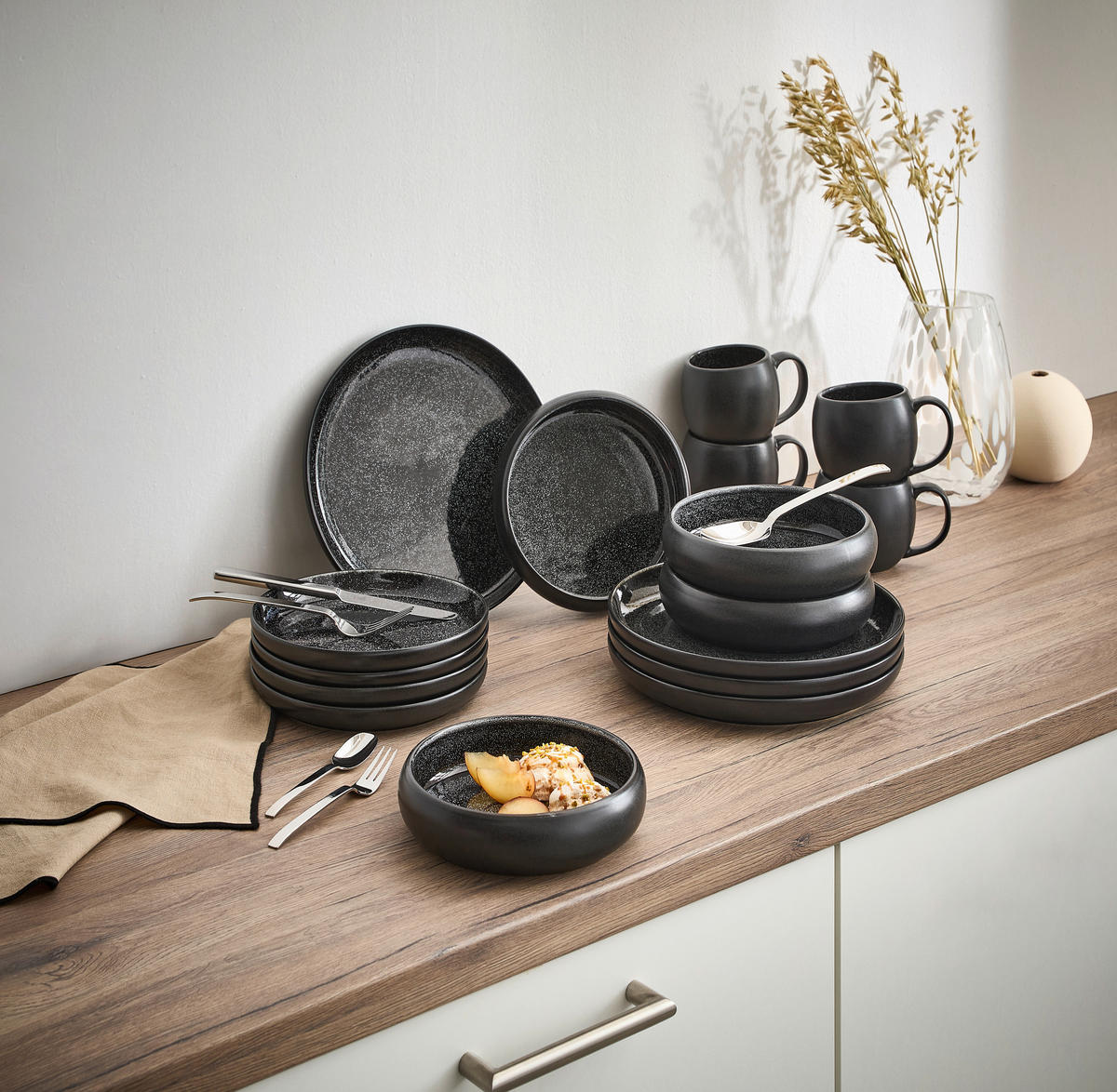 KOMBISERVICE Faro Black 16-teilig  - Schwarz, Design, Keramik - Novel