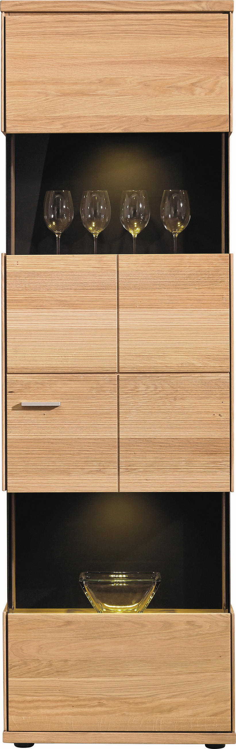 VITRINE Portland in massiv Eiche   - Silberfarben/Schwarz, Design, Glas/Holz (63/200/40cm) - Musterring