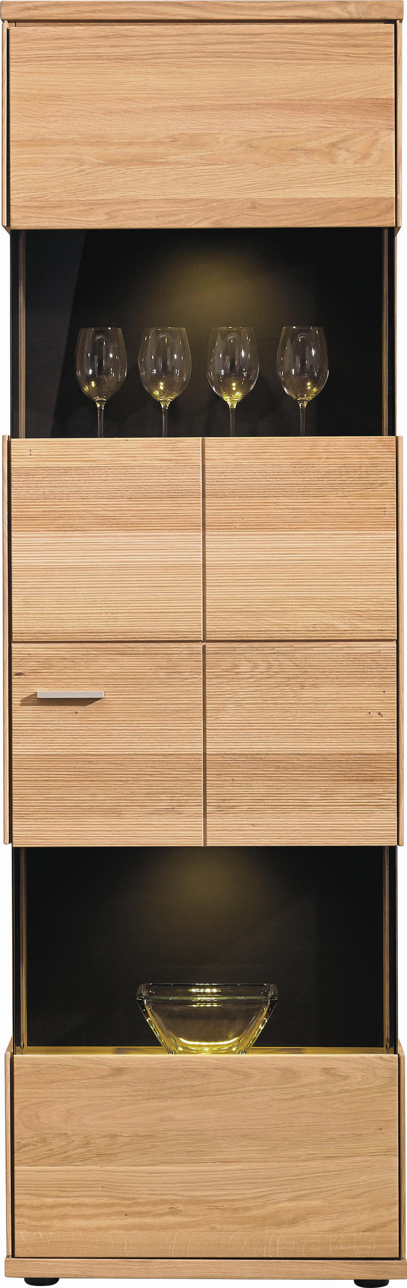 VITRINE Portland in massiv Eiche   - Silberfarben/Schwarz, Design, Glas/Holz (63/200/40cm) - Musterring