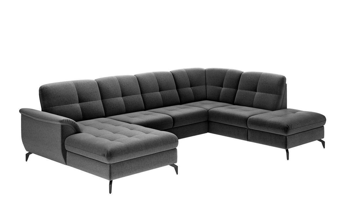 WOHNLANDSCHAFT Dunkelgrau Flachgewebe  - Dunkelgrau/Schwarz, MODERN, Textil/Metall (164/319/212cm) - Sit & More