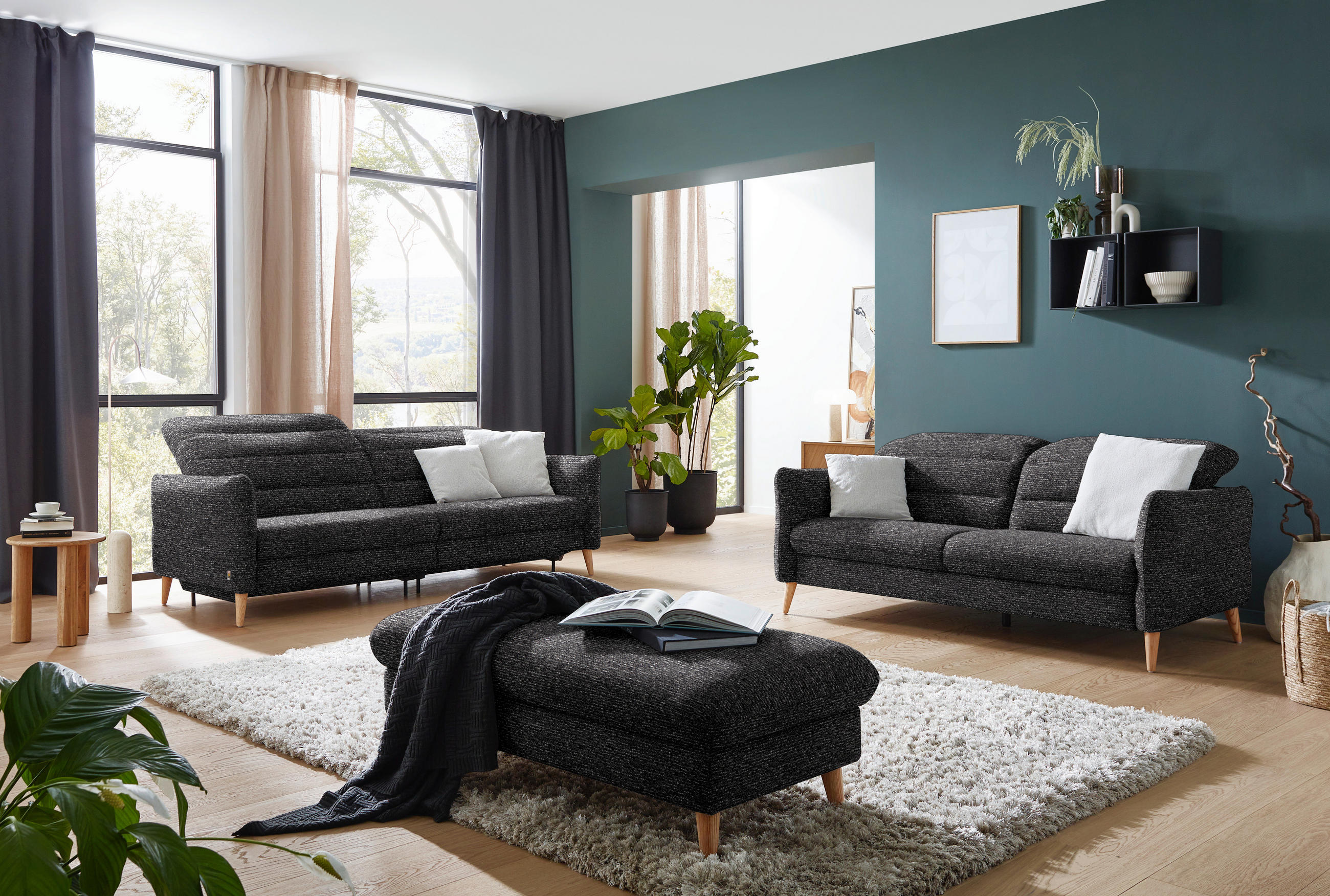 2-SITZER-SOFA in Webstoff Dunkelgrau  - Eiche Bianco/Dunkelgrau, Design, Holz/Textil (192-220/85-106/98-112cm) - Dieter Knoll