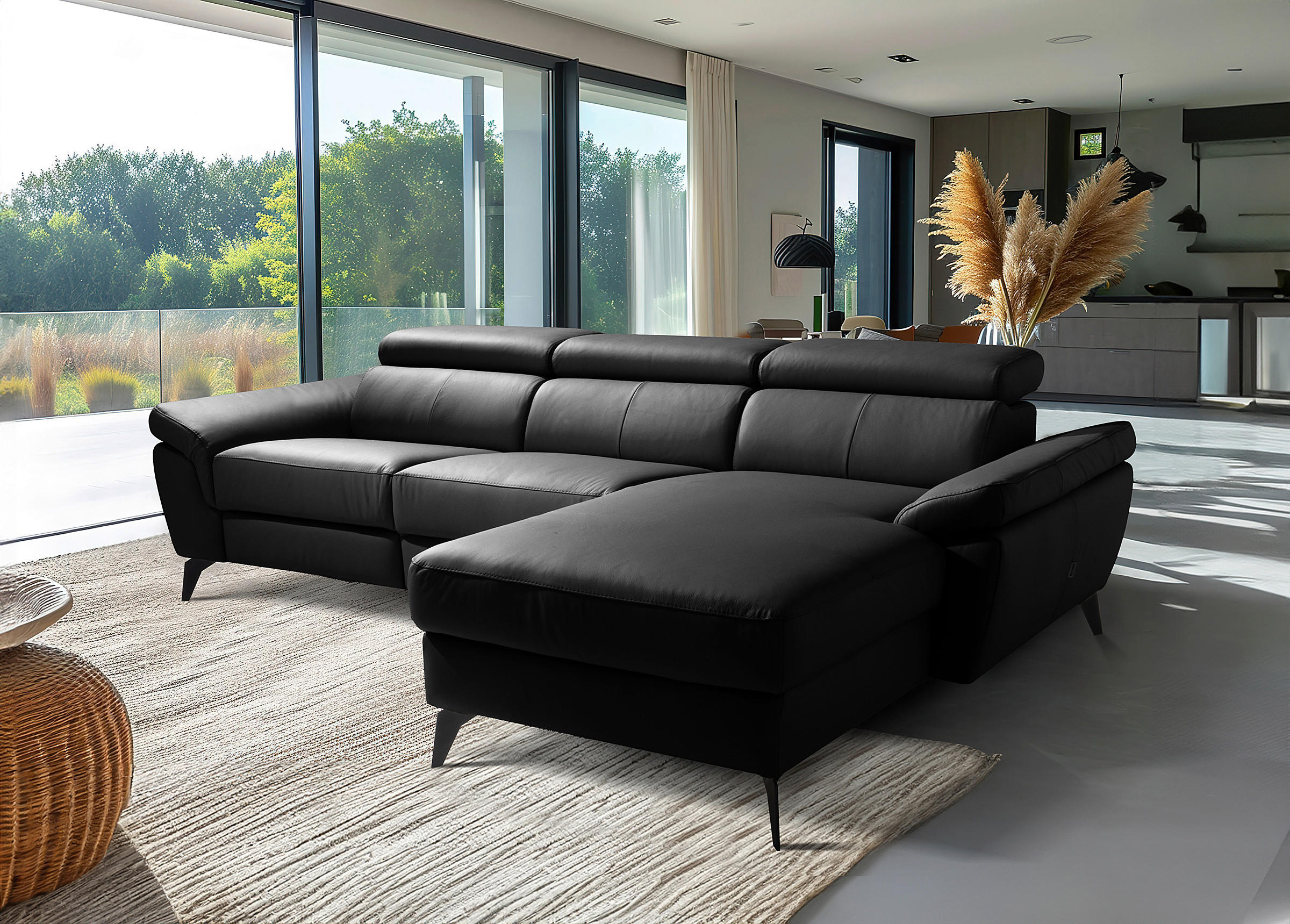 ECKSOFA  in Lederlook Echtleder Schwarz  252/179 cm  - Schwarz, Design, Leder/Textil (252/179cm) - Livetastic