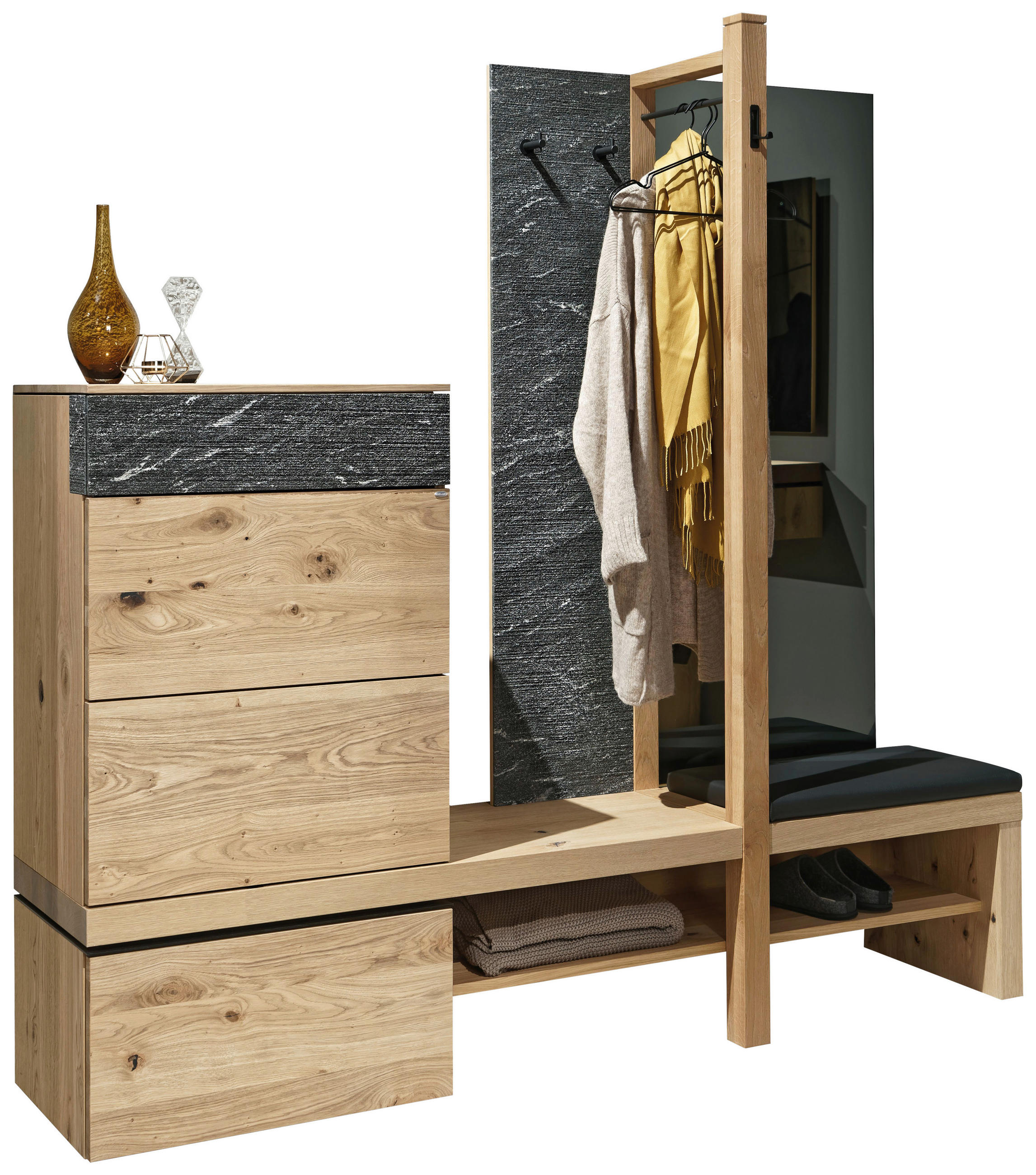 GARDEROBE 6-teilig  in 192,2/191/43 cm  - Alteiche/Dunkelgrau, Natur, Holz/Textil (192,2/191/43cm) - Voglauer