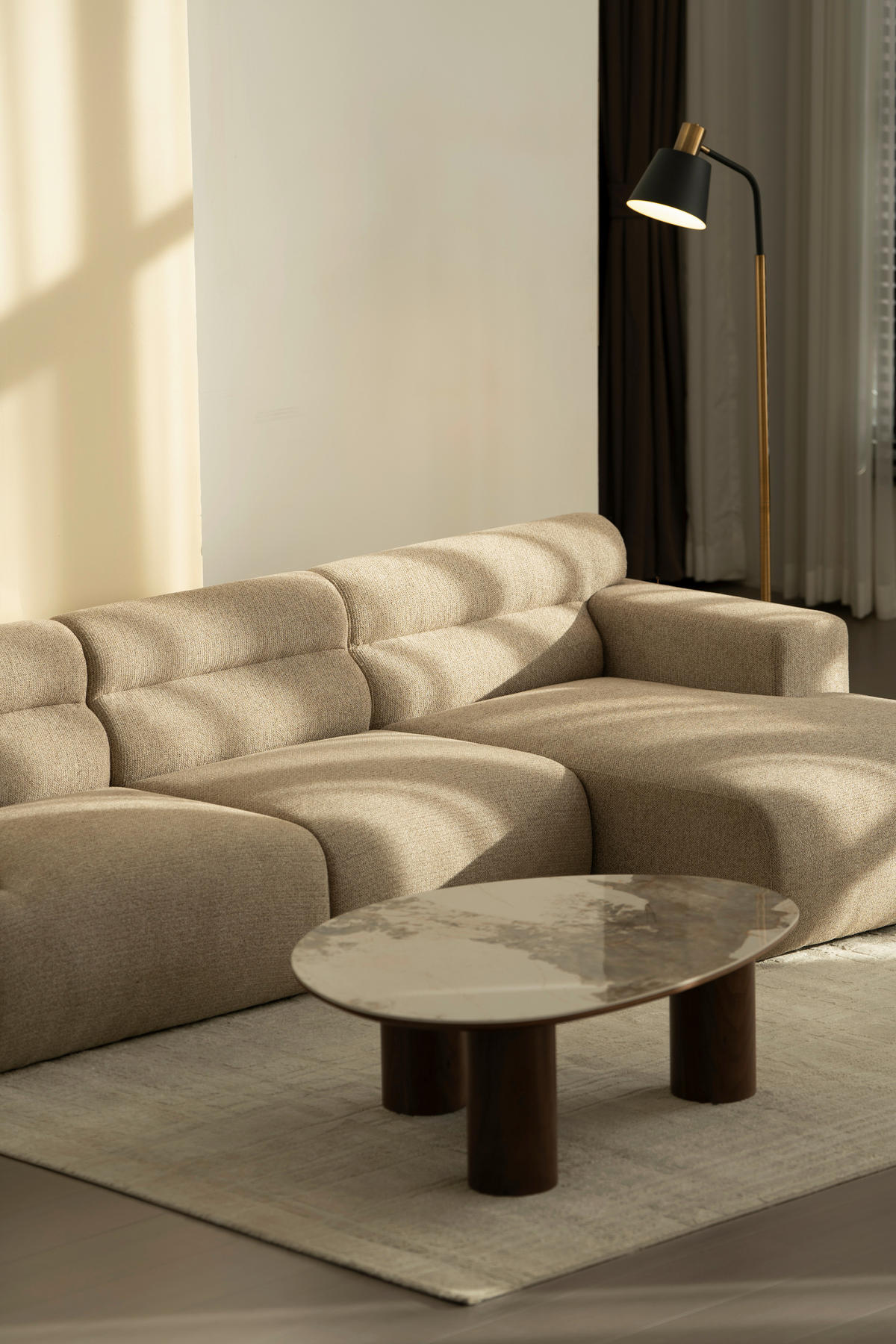 ECKSOFA Taupe Leinenoptik  - Taupe, Design, Holz/Textil (260/68/156cm) - P & B