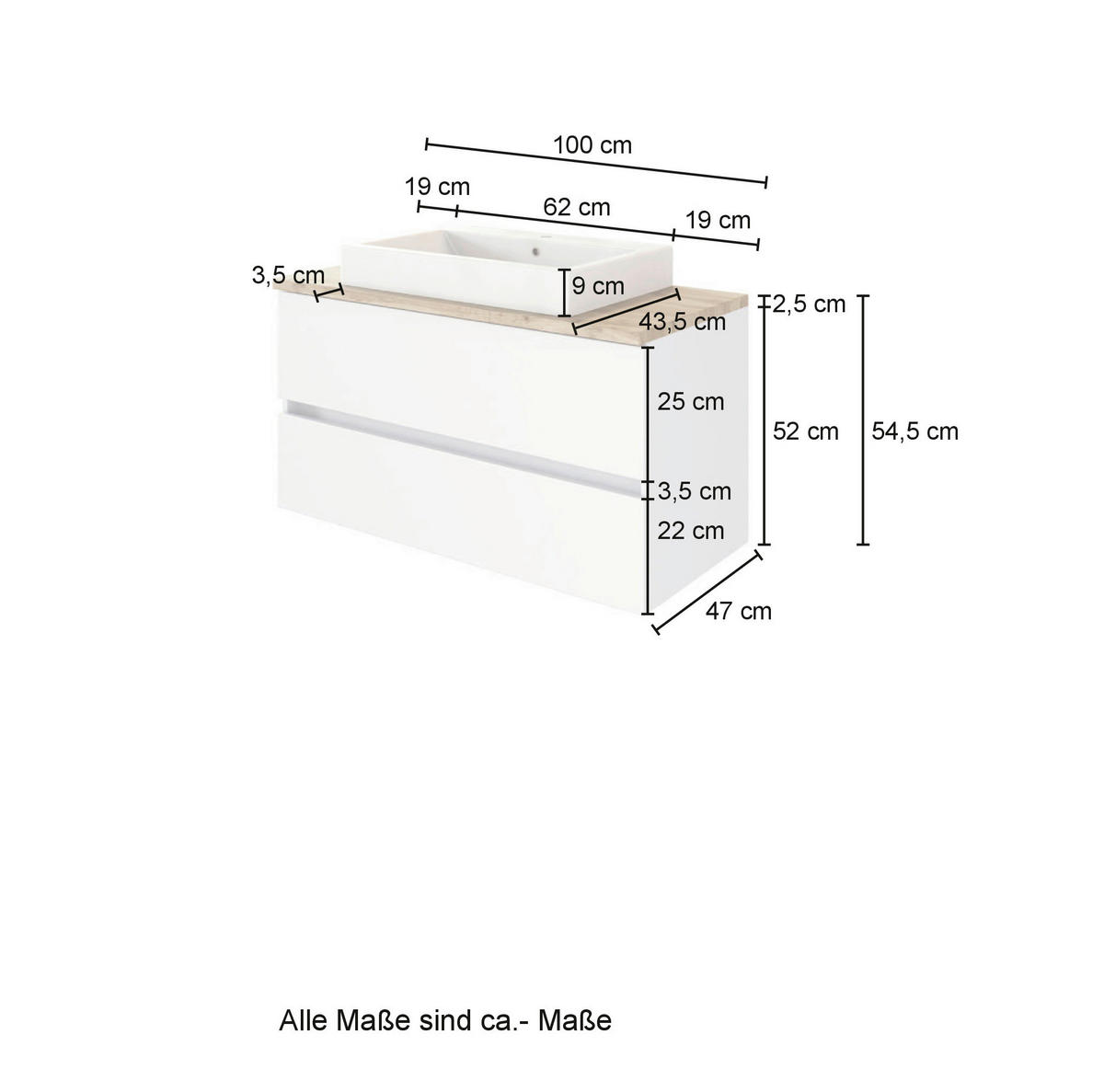 BADEZIMMER  in 100 cm  - Weiss/Eichefarben, Basics, Keramik/Holzwerkstoff (100cm) - Held