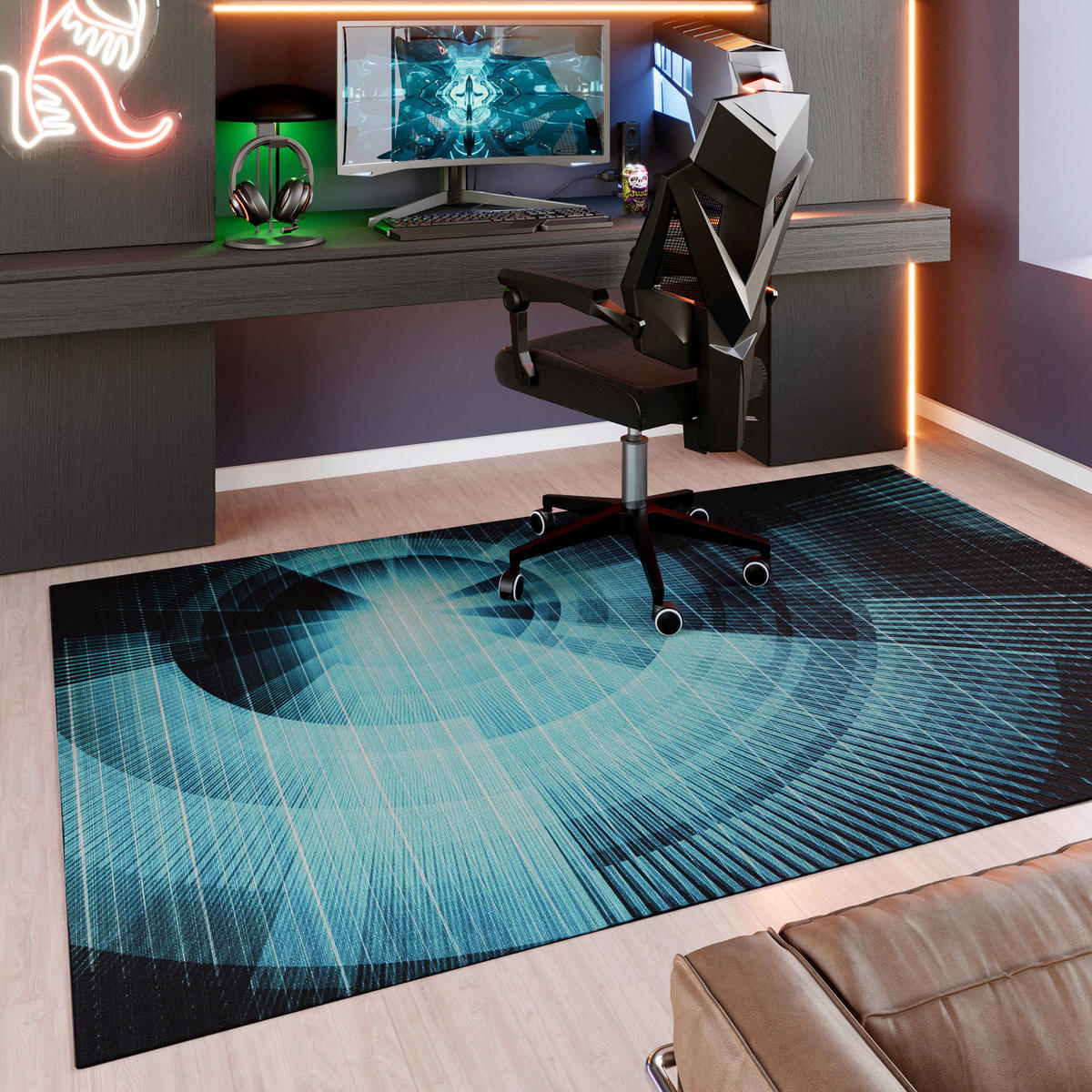 FLACHWEBETEPPICH  Wohnzimmer 110/160 cm Cyber Swirl Blau, Schwarz rechteckig  - Blau/Schwarz, Basics, Kunststoff/Textil (110/160cm) - WECON HOME