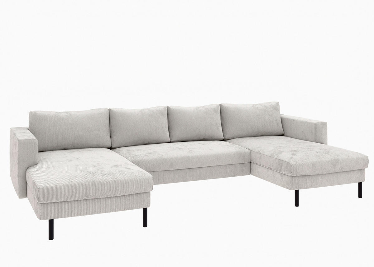 WOHNLANDSCHAFT Grau Cord  - Schwarz/Grau, MODERN, Textil/Metall (161/306/161cm) - Trendmanufaktur