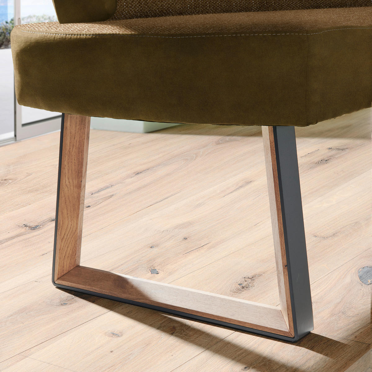 ECKBANK 215/173 cm  in Grün, Eichefarben, Khaki  - Khaki/Eichefarben, KONVENTIONELL, Holz/Textil (215/173cm) - Voleo