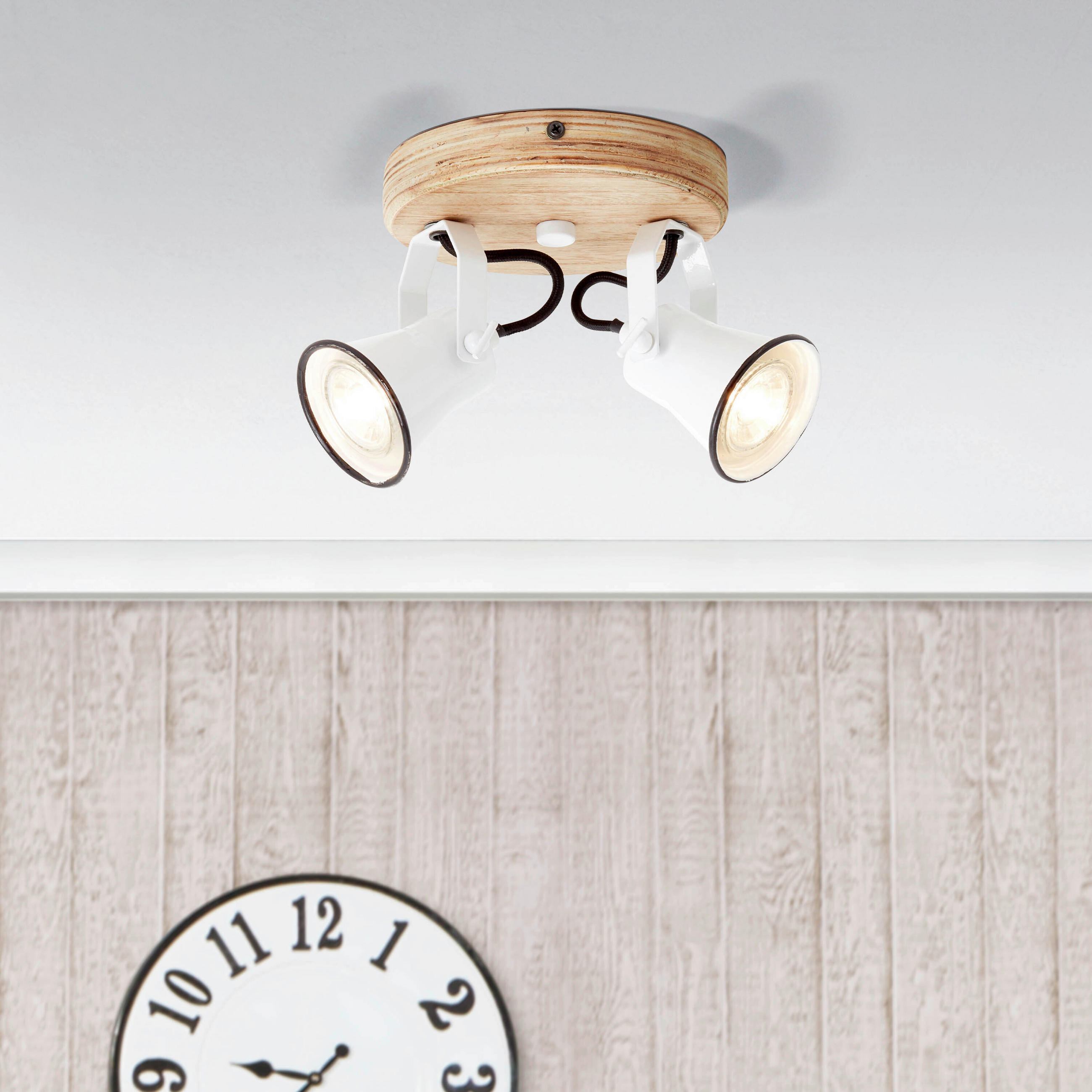 DECKENLEUCHTE    16/13/23 cm  - Weiss, Natur, Holz/Metall (16/13/23cm) - Brilliant