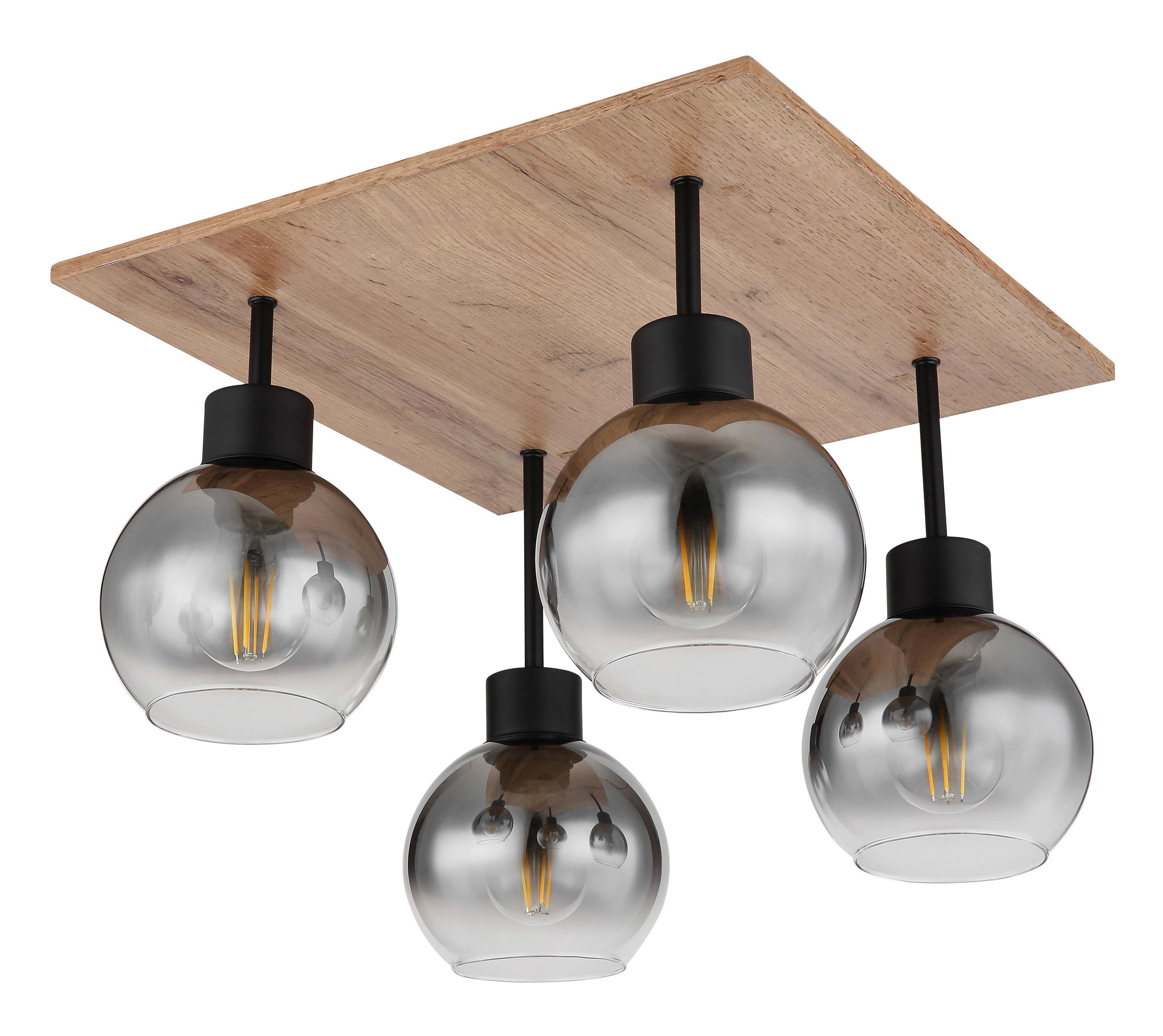 DECKENLEUCHTE    40/40/33,5 cm  - Schwarz/Braun, Natur, Glas/Holzwerkstoff (40/40/33,5cm) - Globo