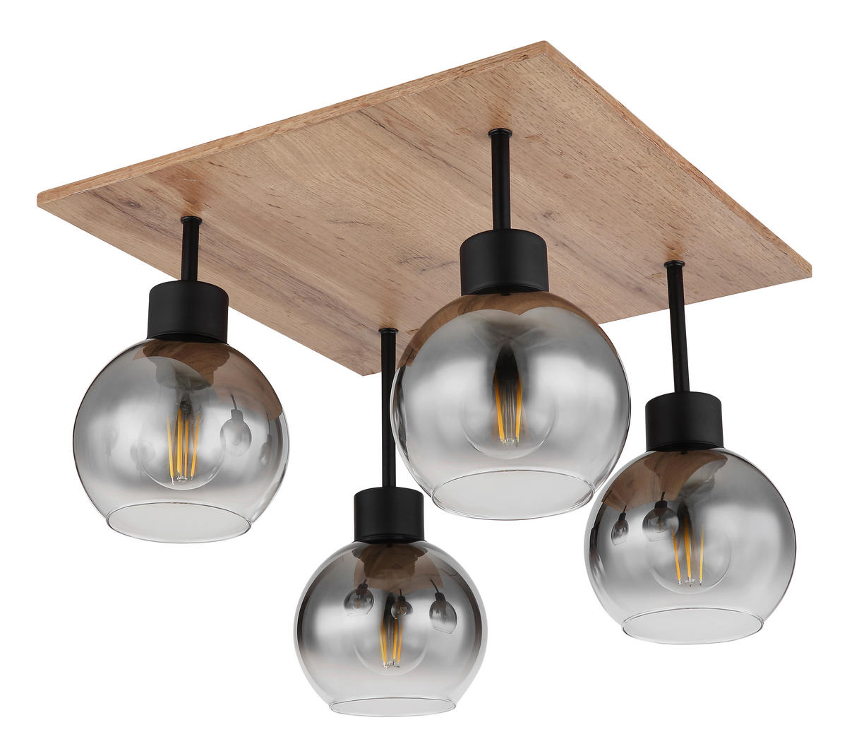 DECKENLEUCHTE    40/40/33,5 cm  - Schwarz/Braun, Natur, Glas/Holzwerkstoff (40/40/33,5cm) - Globo