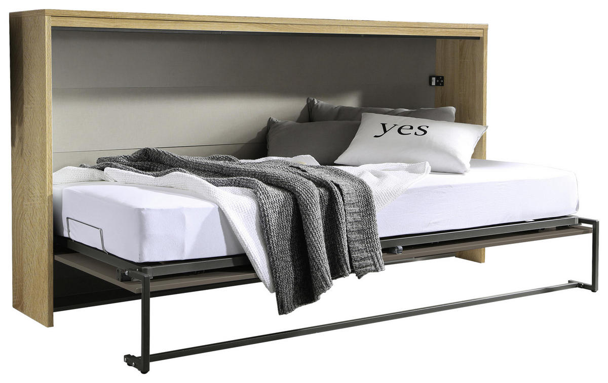 SCHRANKBETT 90/200 cm Eichefarben  - Dunkelgrau/Eichefarben, MODERN, Holz/Holzwerkstoff (90/200cm) - Rauch Möbel