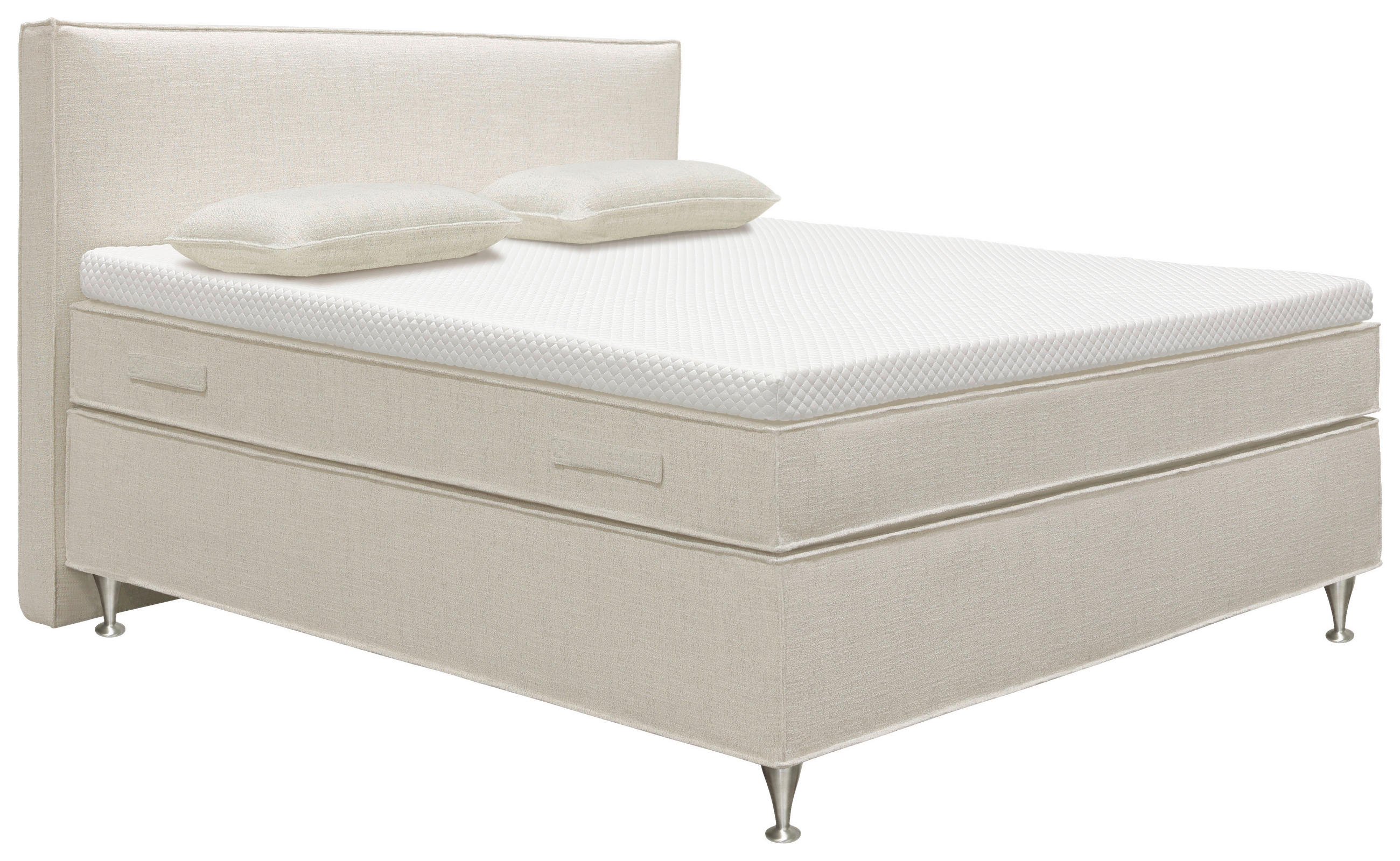 KONTINENTALSÄNG 180/200 cm  i beige  - beige/aluminiumfärgad, Klassisk, metall/trä (180/200cm) - Cassando
