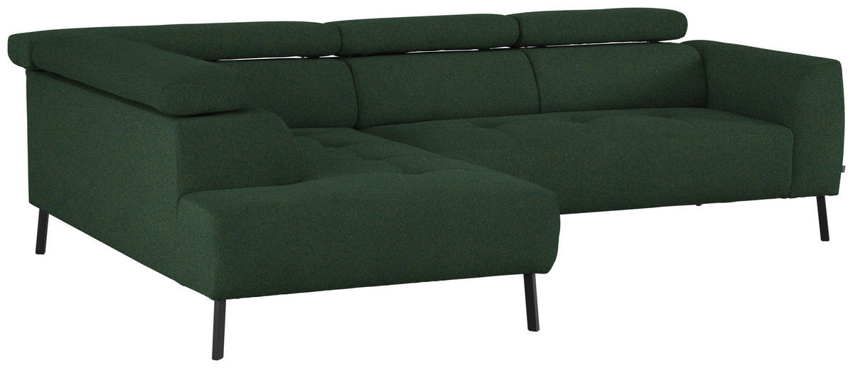 ECKSOFA in Struktur Grün  205/280 cm  - Schwarz/Grün, Design, Textil/Metall (205/280cm) - Xora