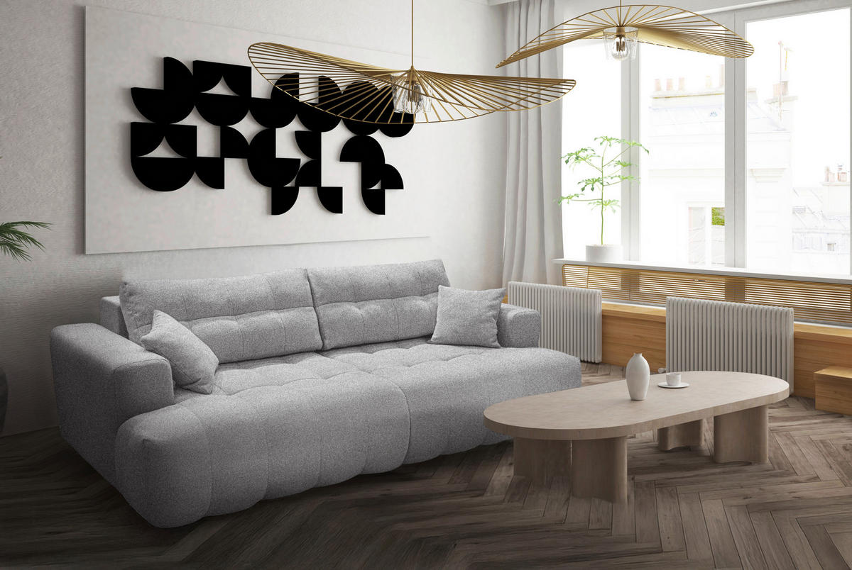 POHOVKA BIG SOFA, plast, textil, kompozitní dřevo, šedobéžová - černá/šedobéžová, Konvenční, kompozitní dřevo/textil (279/90/137cm) - Livetastic