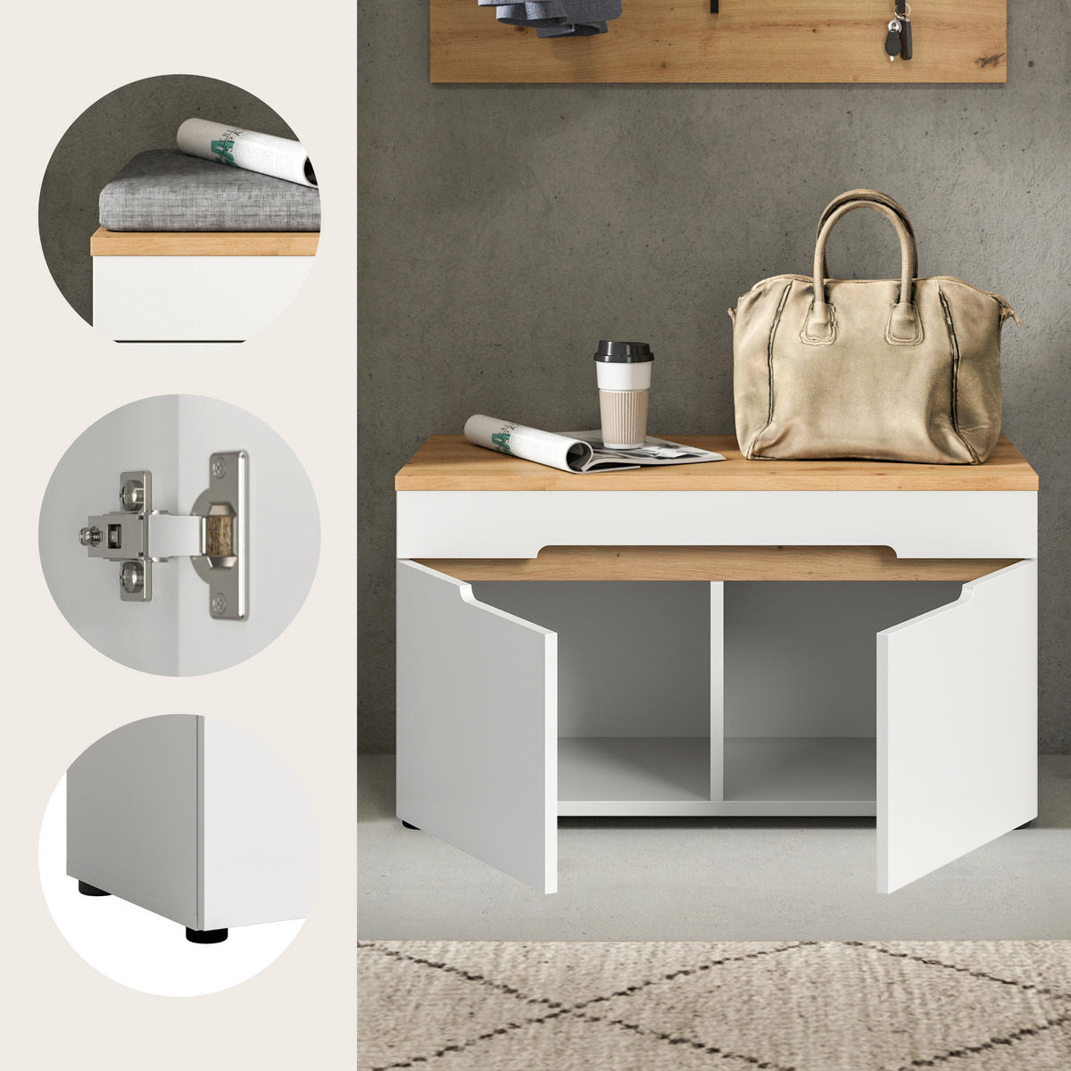 GARDEROBENBANK - Schwarz/Weiß, Design, Kunststoff (80/45/37cm) - MID.YOU