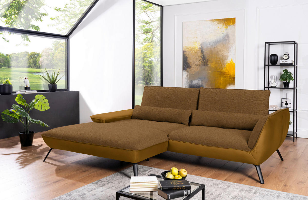 ECKSOFA in Flachgewebe Goldfarben  191/273 cm  - Goldfarben/Schwarz, Design, Textil/Metall (191/273cm) - Moderano