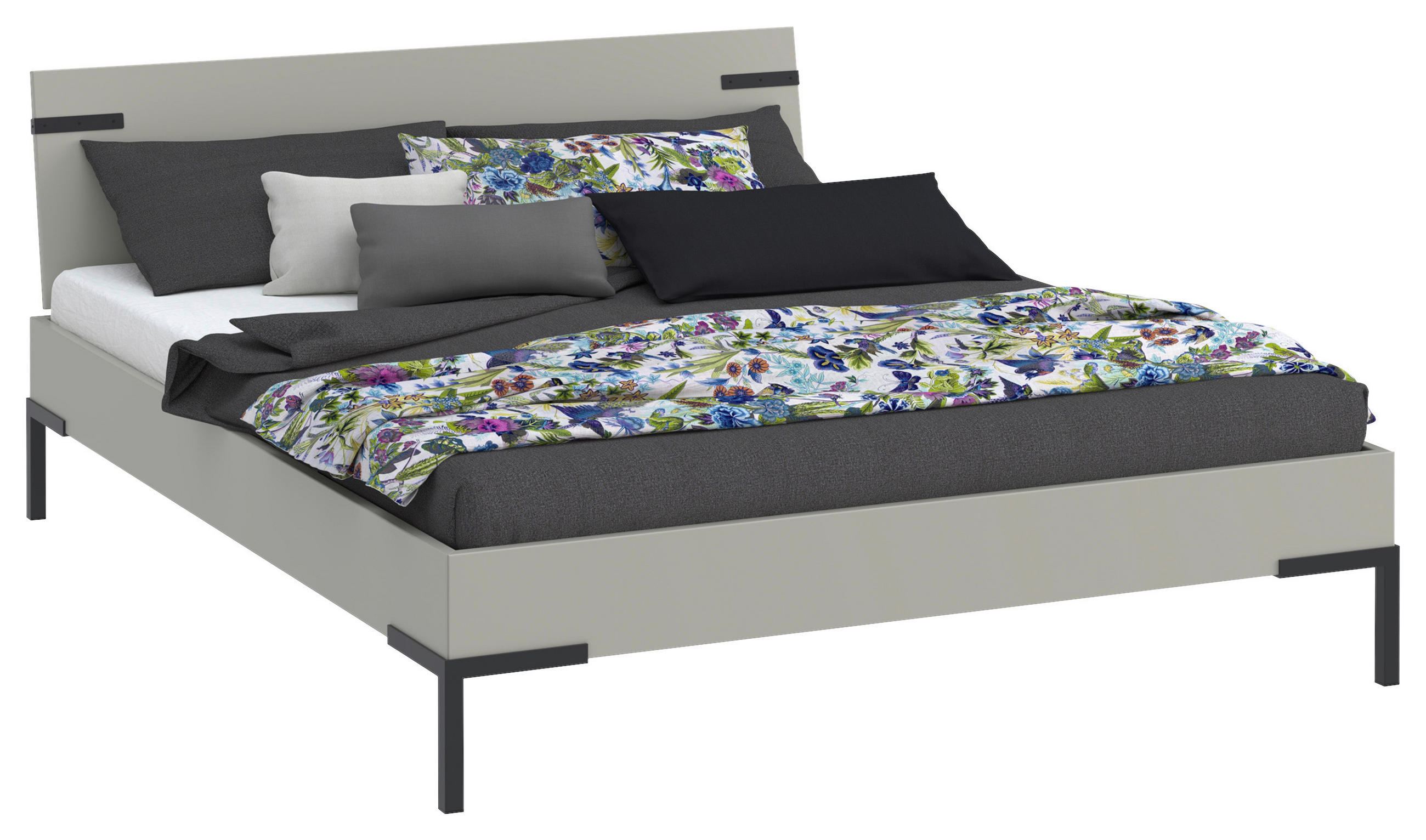 BETT 160/200 cm,  in Hellgrau  - Hellgrau/Schwarz, Design, Metall (160/200cm) - Xora