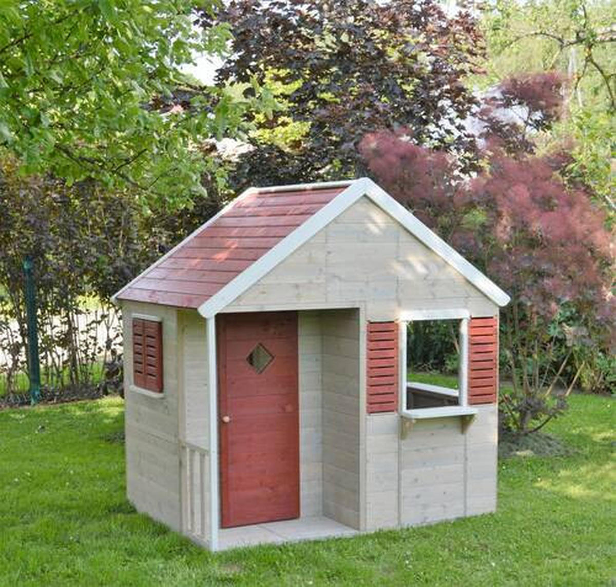 SPIELHAUS 155/168/120 cm  - Rot/Naturfarben, KONVENTIONELL, Holz (155/168/120cm) - Ambia Garden