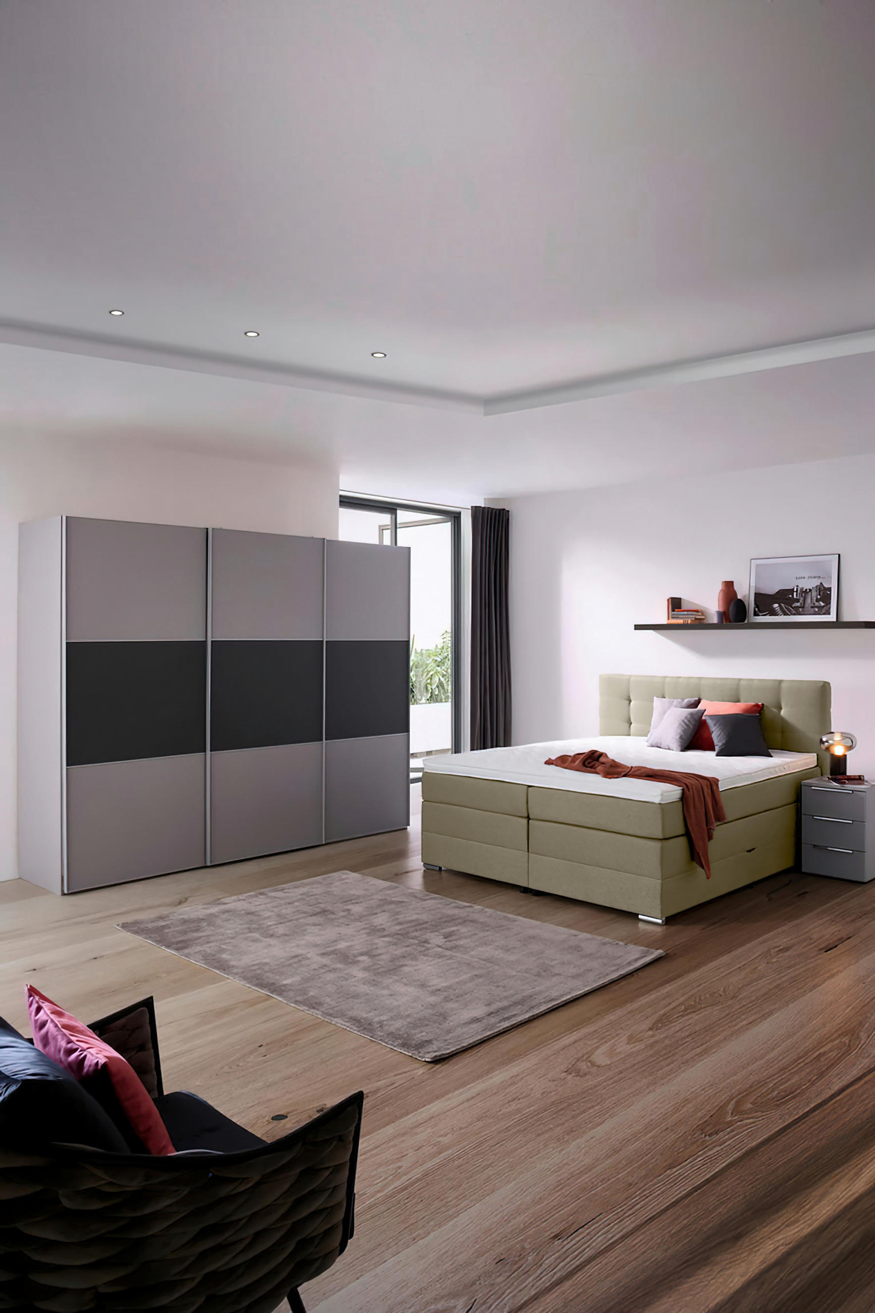 BOXSPRINGBETT 180/200 cm  in Greige  - Greige/Silberfarben, KONVENTIONELL, Holz/Holzwerkstoff (180/200cm) - Moderano