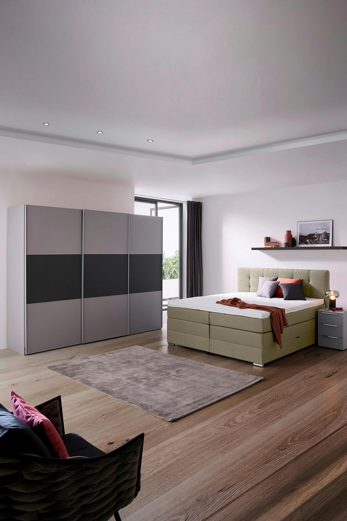 BOXSPRINGBETT 180/200 cm  in Greige  - Greige/Silberfarben, Konventionell, Holz/Holzwerkstoff (180/200cm) - Moderano