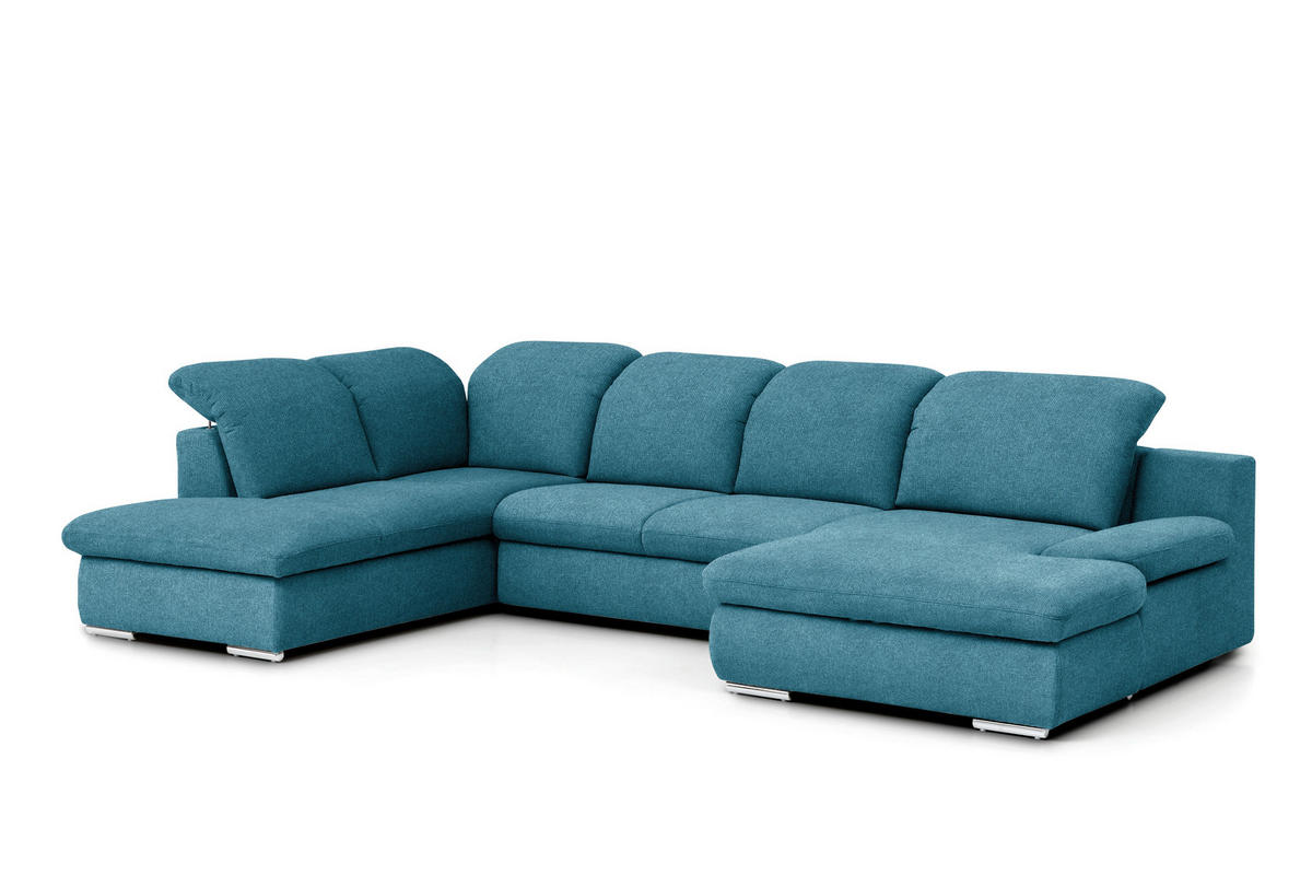 WOHNLANDSCHAFT in Chenille Blau  - Chromfarben/Blau, Design, Textil/Metall (212/353/165cm) - Livetastic