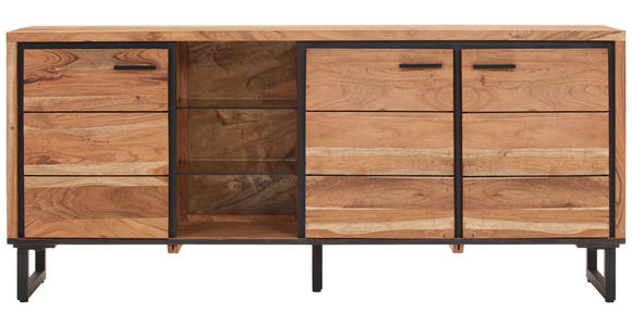 SIDEBOARD 175/77/40 cm  - Schwarz/Akaziefarben, MODERN, Glas/Holz (175/77/40cm) - Carryhome