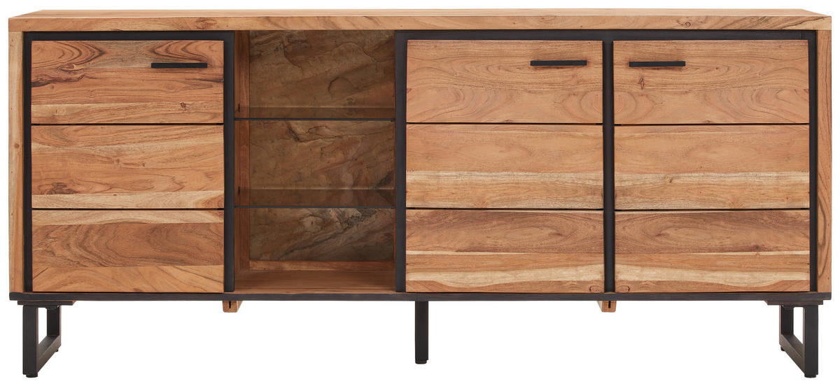 SIDEBOARD 175/77/40 cm  - Schwarz/Akaziefarben, MODERN, Glas/Holz (175/77/40cm) - Carryhome