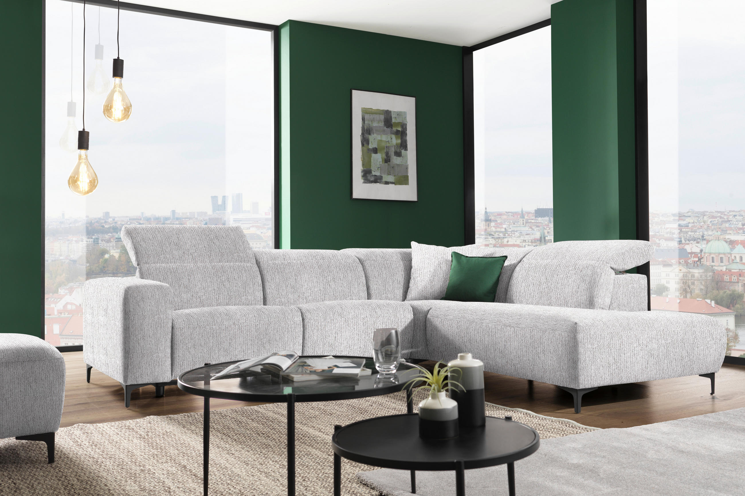 ECKSOFA in Flachgewebe Hellgrau  - Hellgrau/Schwarz, Design, Textil/Metall (290/238cm) - Pure Home Lifestyle