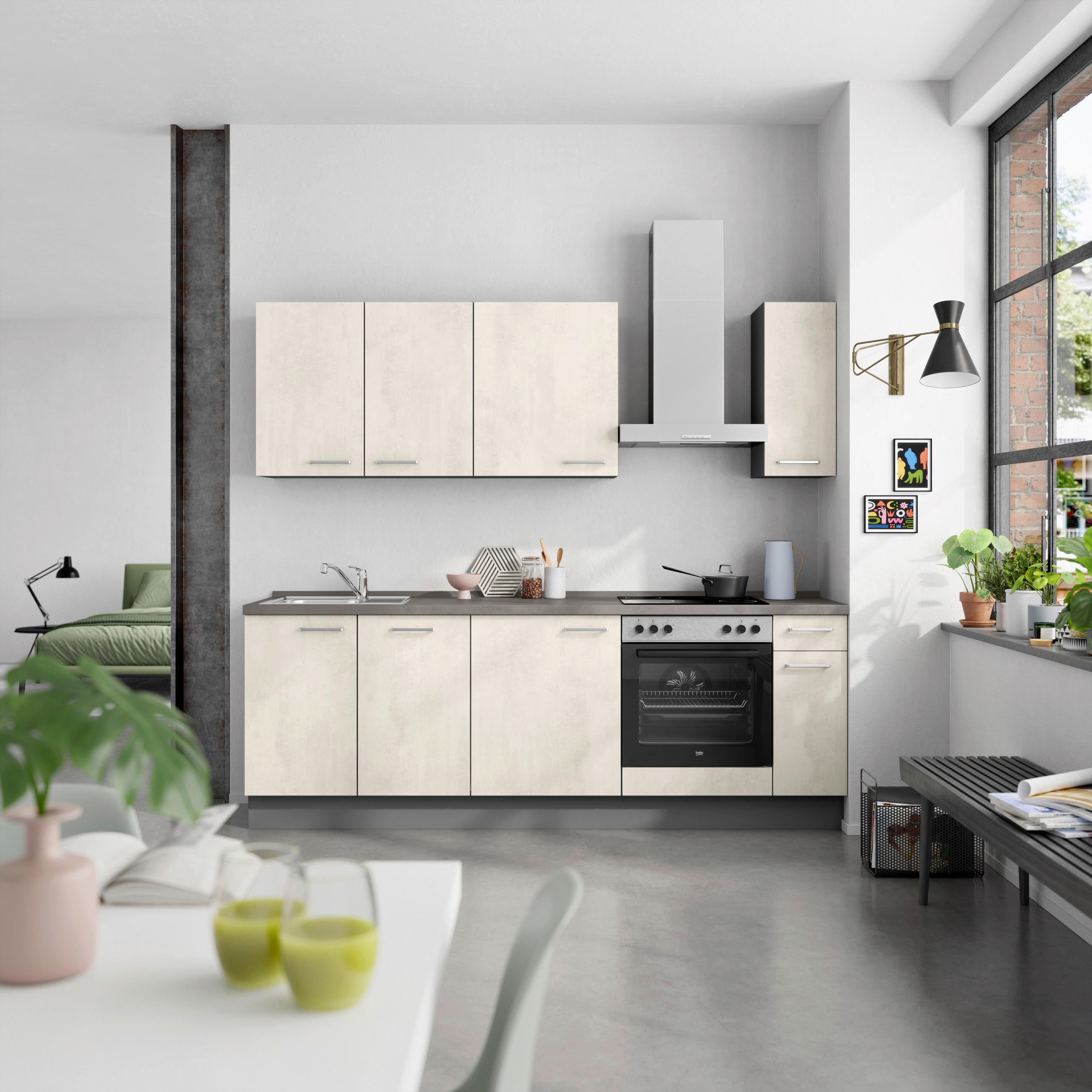 KÜCHENBLOCK Riva 240 cm  in Weiß, Schieferfarben  - Schieferfarben/Edelstahlfarben, MODERN, Holzwerkstoff/Metall (240cm) - Nobilia