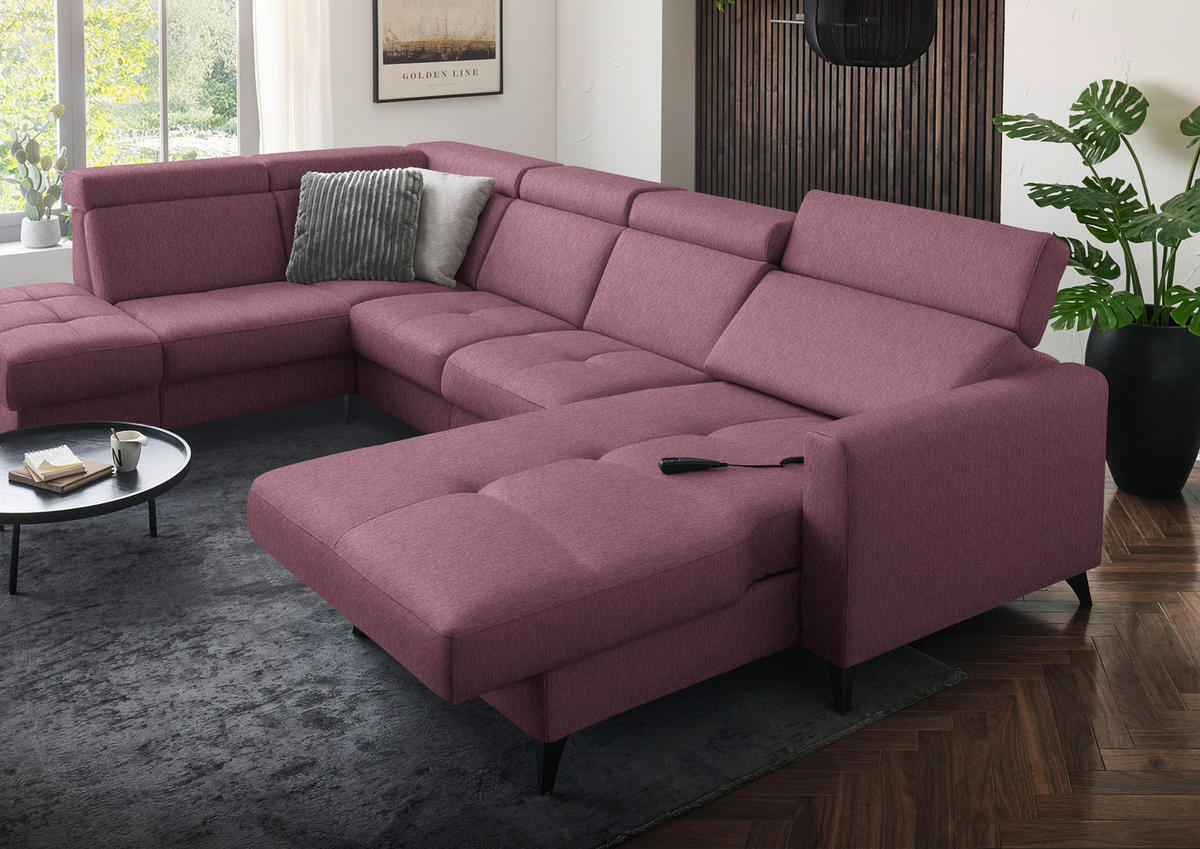 WOHNLANDSCHAFT Flachgewebe Weinrot  - Weinrot/Schwarz, Konventionell, Textil/Metall (215/333/174cm) - Beldomo System